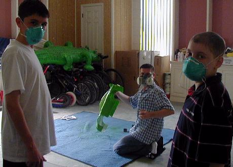  Tom and Jack masked up, in the middle of spraying the car.